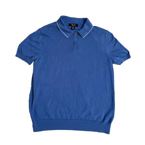 Mark Law Men’s Polo Shirt Large Blue 100% Cotton Short Sleeve Half Zip Knit